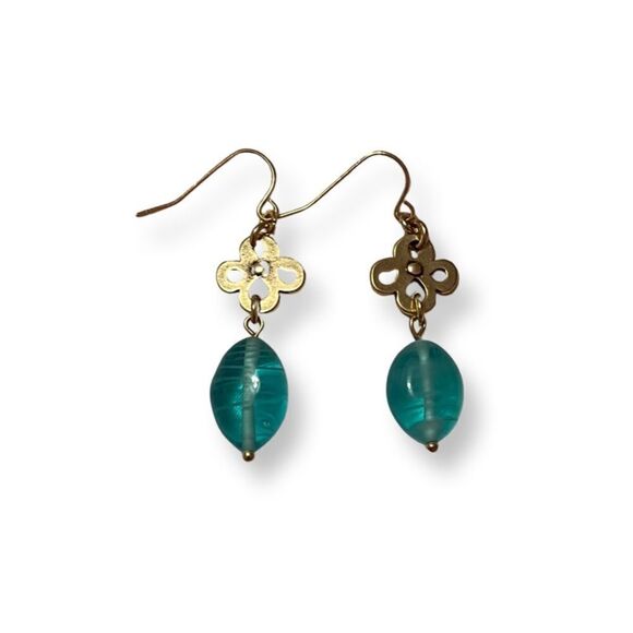 🤯5/$20🤯 NEW Gold Aquamarine Dangle Earrings - Picture 2 of 2